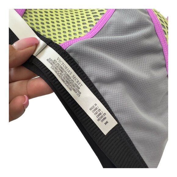 Victoria's Secret VSX Sport Mesh Active Sport Bra Size 34C Neon Yellow & Gray - Picture 9 of 9